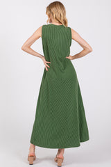 Green Sleeveless Ribbed Maxi Dress