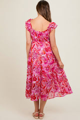 Fuchsia Floral Flutter Sleeve Maternity Dress