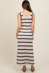 Navy Blue Striped Sleeveless Knit Maternity Maxi Dress