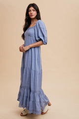 Blue Lace Insert Maxi Dress