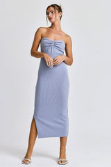 Light Blue Strapless Twist Maternity Dress