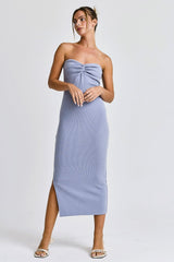 Light Blue Strapless Twist Maternity Dress