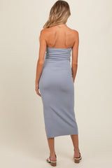 Light Blue Strapless Twist Maternity Dress