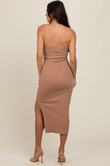 Taupe Strapless Twist Dress