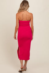 Fuchsia Strapless Twist Maternity Dress