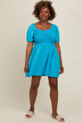 Turquoise Textured Bodice Maternity Dress