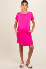 Hot Pink Short Sleeve T-Shirt Maternity Dress