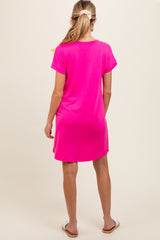 Hot Pink Short Sleeve T-Shirt Maternity Dress