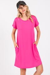 Hot Pink Short Sleeve T-Shirt Maternity Dress