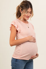 Orange Striped Ruffle Smocked Maternity Top