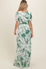 Forest Green Floral Side Slit Maternity Wrap Maxi Dress