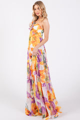 Purple Floral Top Accent Tiered Maxi Dress