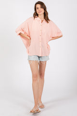 Peach Striped Button Up Dolman Top