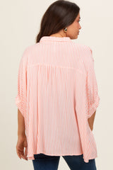 Peach Striped Button Up Dolman Maternity Top