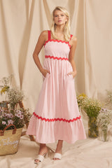 Pink Contrast Trim Maternity Maxi Dress