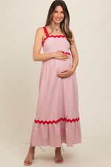 Pink Contrast Trim Maternity Maxi Dress