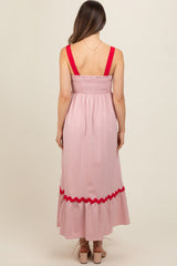 Pink Contrast Trim Maternity Maxi Dress