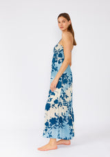 Blue Floral Smocked Halter Maxi Dress