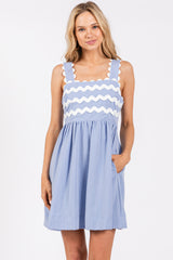 Light Blue Ric Rack Accent Sleeveless Dress