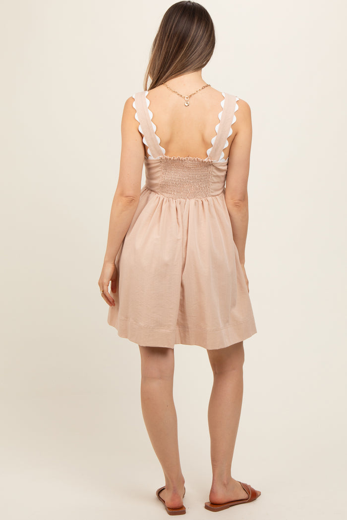 Beige Ric Rack Accent Sleeveless Maternity Dress