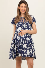 Navy Floral Ruffle Lace Maternity Dress