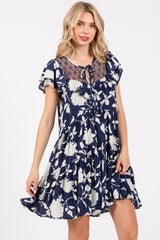 Navy Floral Ruffle Lace Maternity Dress