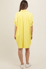 Yellow Collared Button Down Maternity Shirt Dress