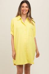 Yellow Collared Button Down Maternity Shirt Dress