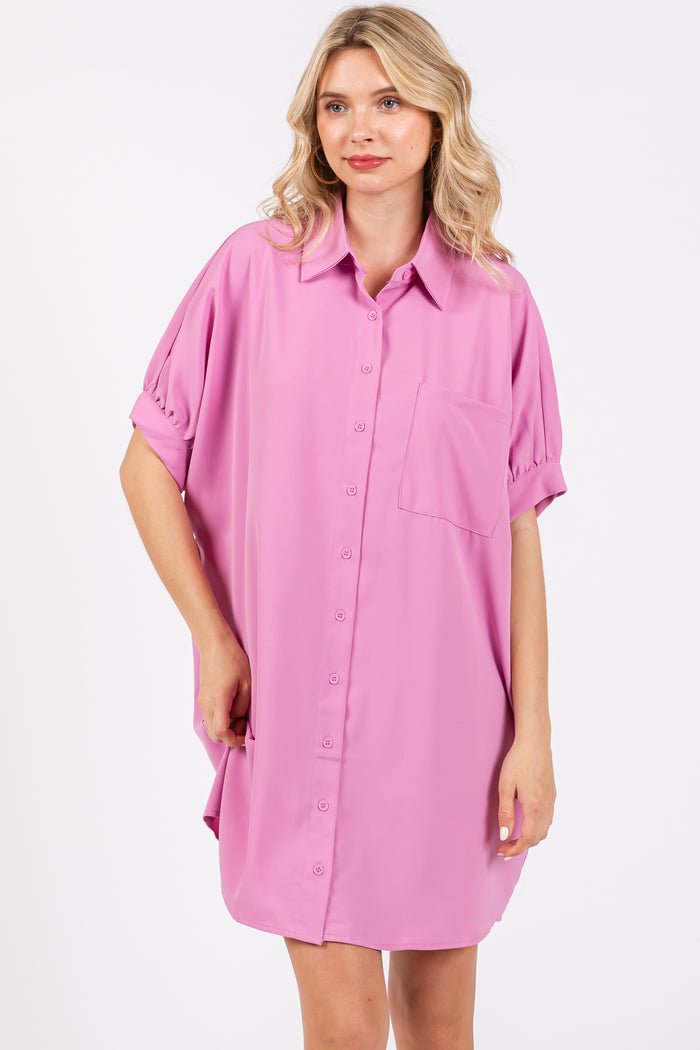 Pink Collared Button Down Shirt Dress