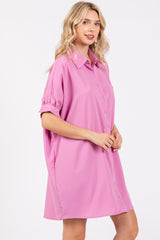 Pink Collared Button Down Shirt Dress