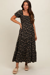 Black Floral Midi Maternity Dress