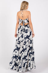 Navy Printed Woven Maxi Dress