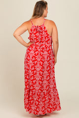 Red Floral Self Tie Sleeveless Maternity Dress