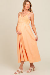 Peach V-Neck Crochet Top Maternity Midi Dress