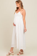 Ivory V-Neck Crochet Top Maternity Midi Dress