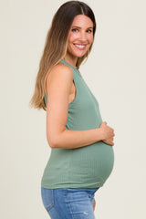 Light Olive Ribbed Racerback Maternity Tank Top