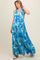 Blue Printed Halter Neck Wide Leg Maternity Jumpsuit