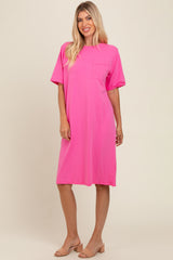 Pink Oversized Round Neck T-Shirt Dress