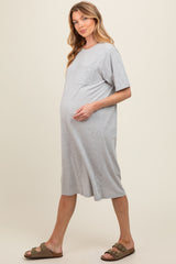 Heather Grey Oversized Round Neck T-Shirt Maternity Dress