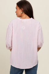 Light Pink Striped Button Down Maternity Top