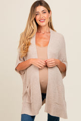 Cream Drop Shoulder Side Pocket 3/4 Sleeve Maternity Cardigan