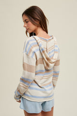 Cream Multi-Color Striped V-Neck Sweater