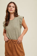 Olive Striped Ruffle Sleeve Maternity Top