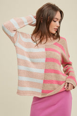 Pink Colorblock Stripe Maternity Sweater