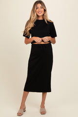 Black Short Sleeve Maternity Midi Skirt Set