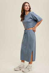 Slate Short Sleeve Midi Skirt Set