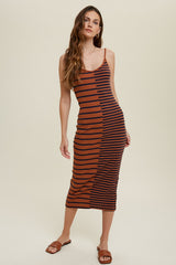 Brown Striped Ribbed Maternity Dress