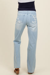 Light Blue Distressed Knee Wide Leg Maternity Jeans