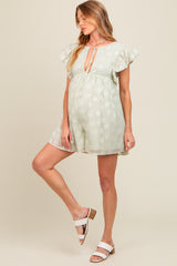 Sage Floral Split V-Neck Ruffle Sleeve Maternity Romper