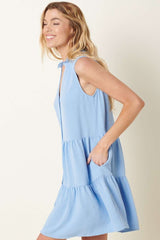 Blue Button Front Sleeveless Mini Dress